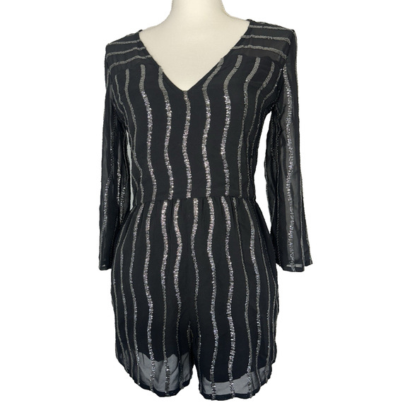 Castle Core Fairy Goth Bell Sl Abercrombie & Finch Black & sequin romper Sz 00 - Picture 1 of 10